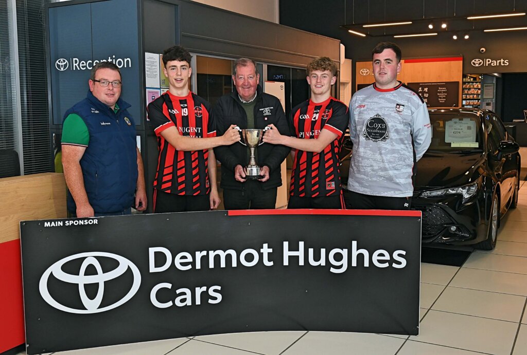 2025 U20 Division 3 Champions Kilglass St Barrys (right): Thomas Murray Roscommon GAA Chairperson, Rory Conroy, Dermot Hughes Sponsor, Patrick Grehan, Conor Murphy